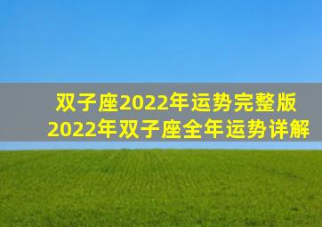 双子座2022年运势完整版 2022年双子座全年运势详解